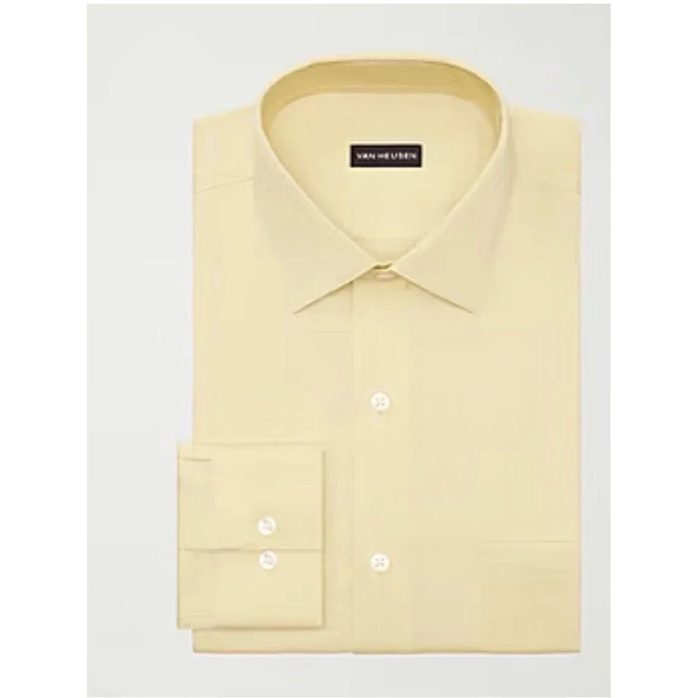 NEW Van Heusen Cream Yellow Regular Fit Stretch Wrinkle Free Dress Shirt 18 2XL